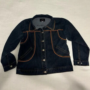 Vintage embroidered denim jacket blue orange y2k crest jeans 2X